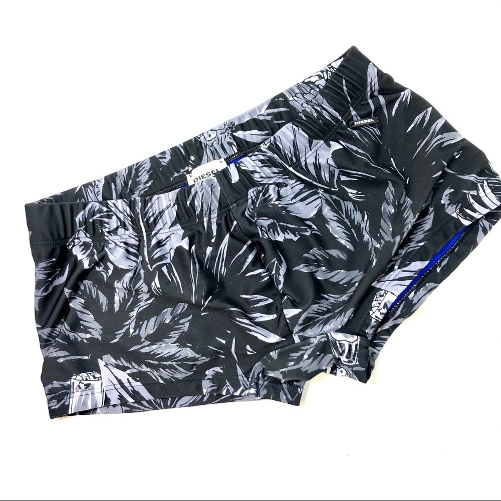 Diesel Black and Gray Leaf-Print Swim Bikini Bottoms